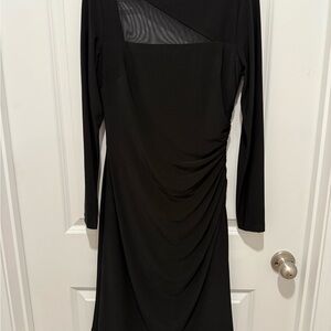 NWT RALPH LAUREN Mesh Inserts Black Long Sleeve Jersey Sheath Dress Size 4